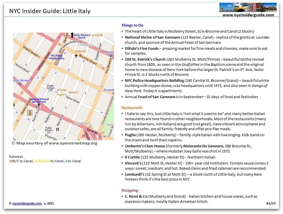Little Italy NYC Printable Map Little Italy NYC Printable Map
