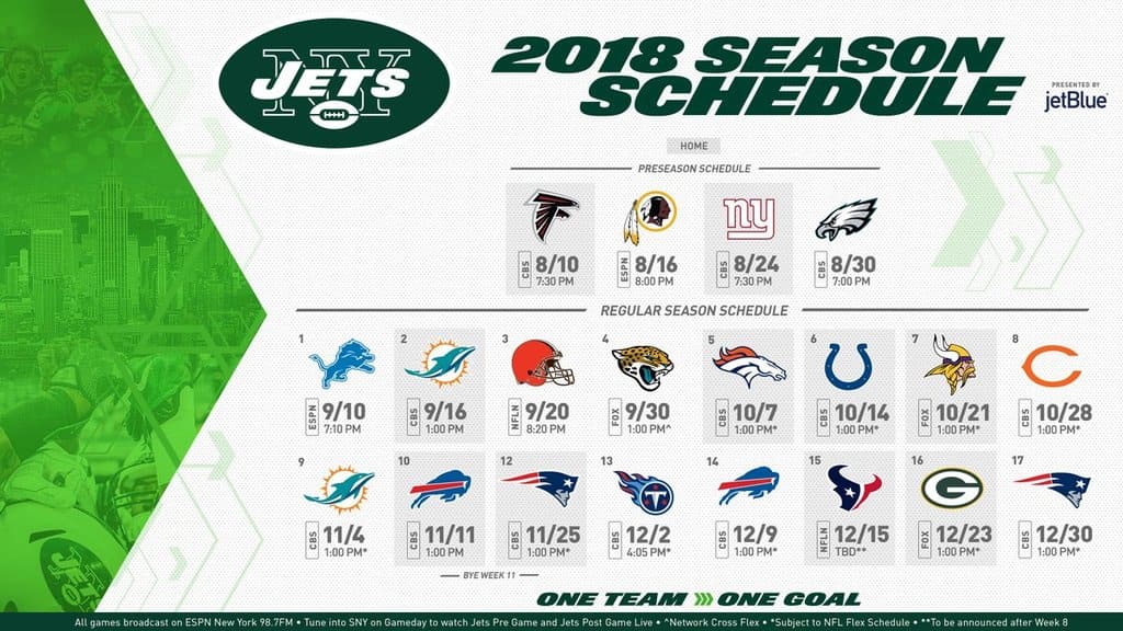 New York Jets Schedule 2018