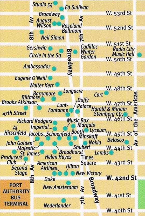 New York Broadway Theater District Map