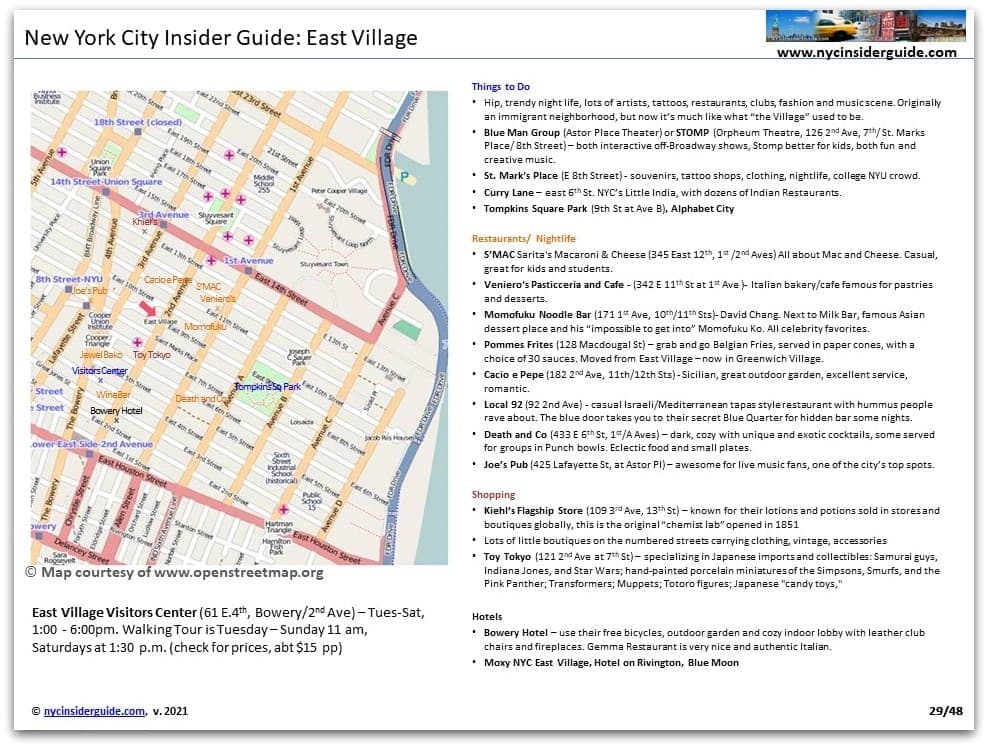 East Village NYC Free Printable Map