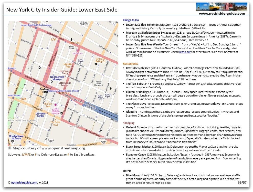 Lower East Side NYC Printable Map