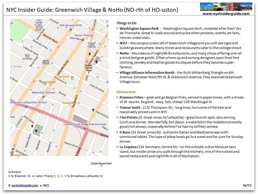 Greenwich Village & NoHo NYC Printable Map Guide Greenwich Village & NoHo NYC Printable Map Guide