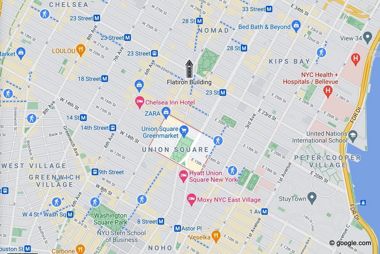 Union Square, Flatiron, NoMad Neighborhoods Map