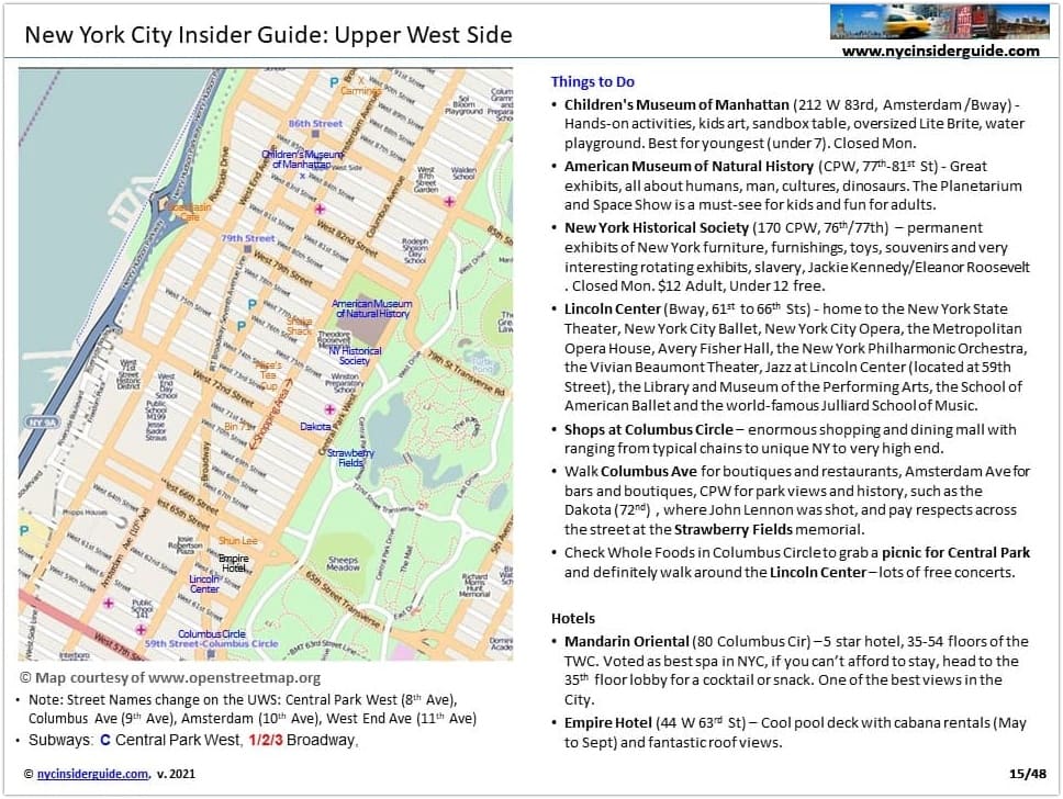 Upper West Side NYC Map