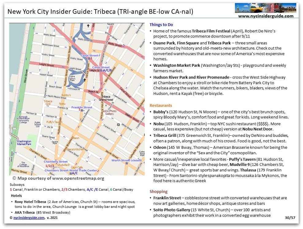 Tribeca NYC Printable Map