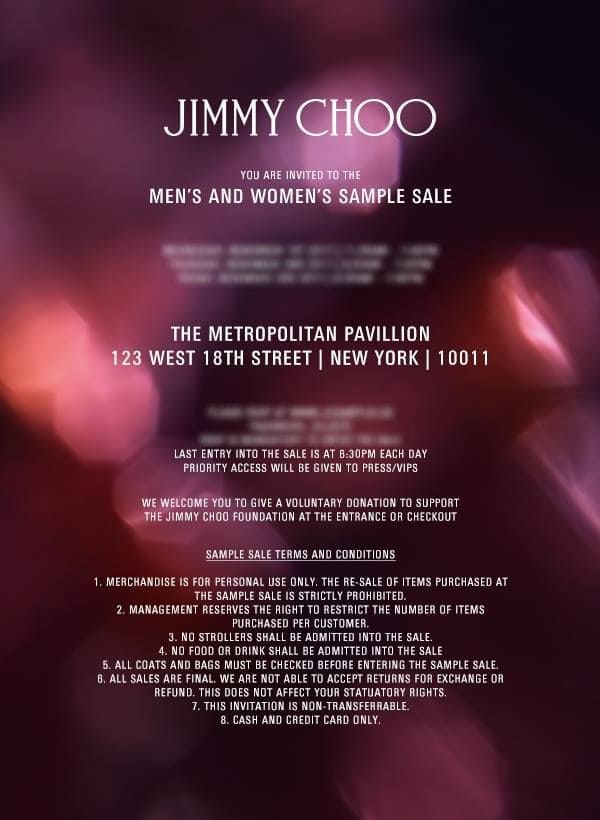 Jimmy Choo Sample Sale Invitation
