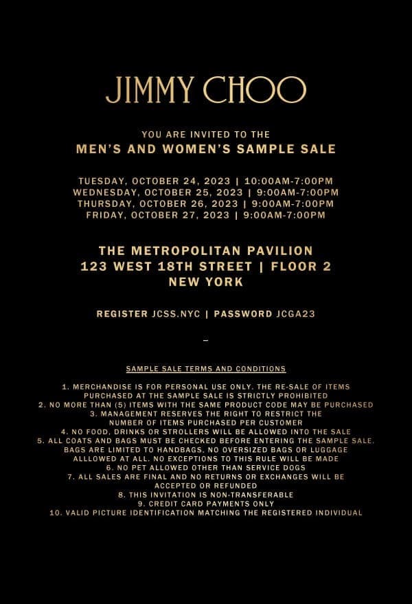 Jimmy Choo Sample Sale Invitation 2023