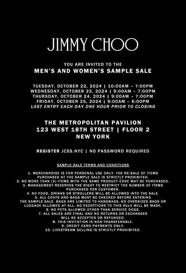 Jimmy Choo Sample Sale Invitation 2024