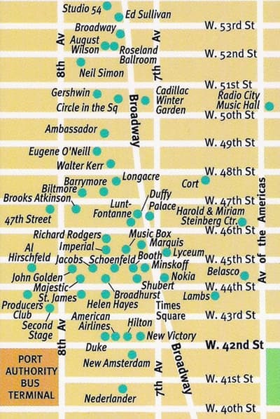 New York Broadway Theater District Map